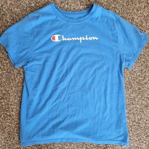 Blue Size L Champion T-Shirt. Great condition! No rips, tears, or stains! Open
